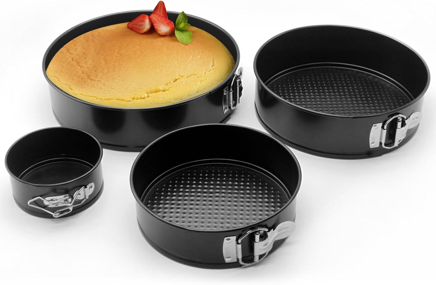 SHIKORI Cake Pan Set for Baking, Non-Stick Springform Pans Set of 4 | Round Cheesecake Pan, Leak-Proof Cake Pans with Removable Bottom-Black 4 Pcs(4, 7, 9 10 inch)