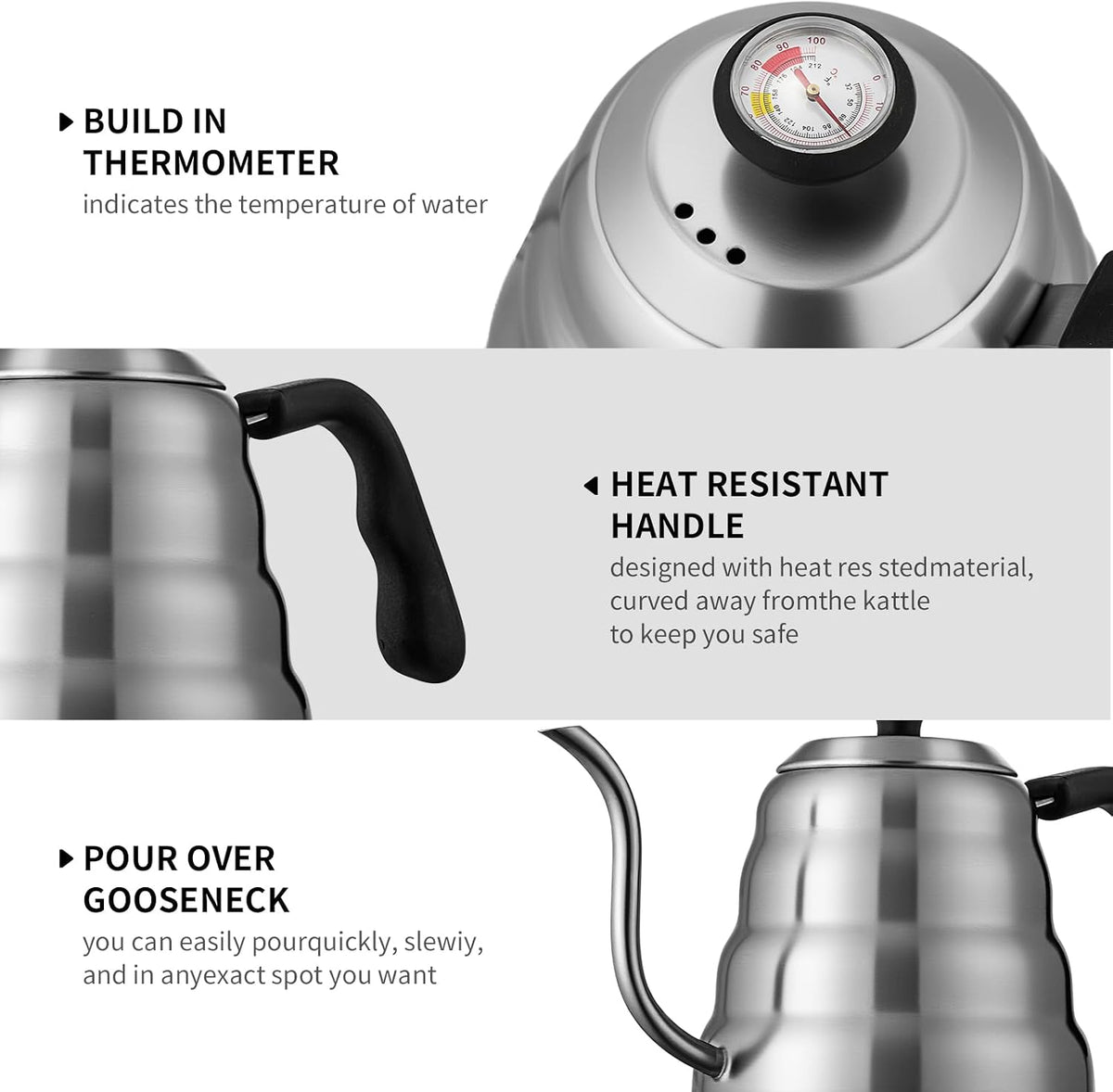 Pour Over Coffee Maker Set – 40oz Gooseneck Kettle with Thermometer, Coffee Grinder &amp; 20oz Drip Coffee Maker – Stainless Steel Pour Over Coffee Set