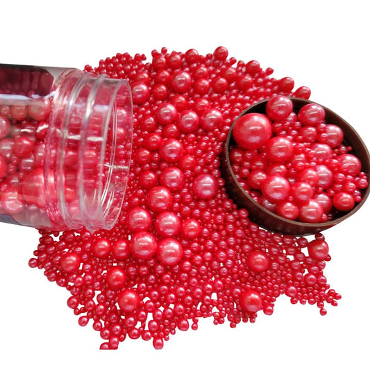 Edible Red Sugar Pearls Candy Sprinkles 120G/ 4.23Ounce Baking Cake Sprinkles Cupcake and Cake Topper Cookie Decorations