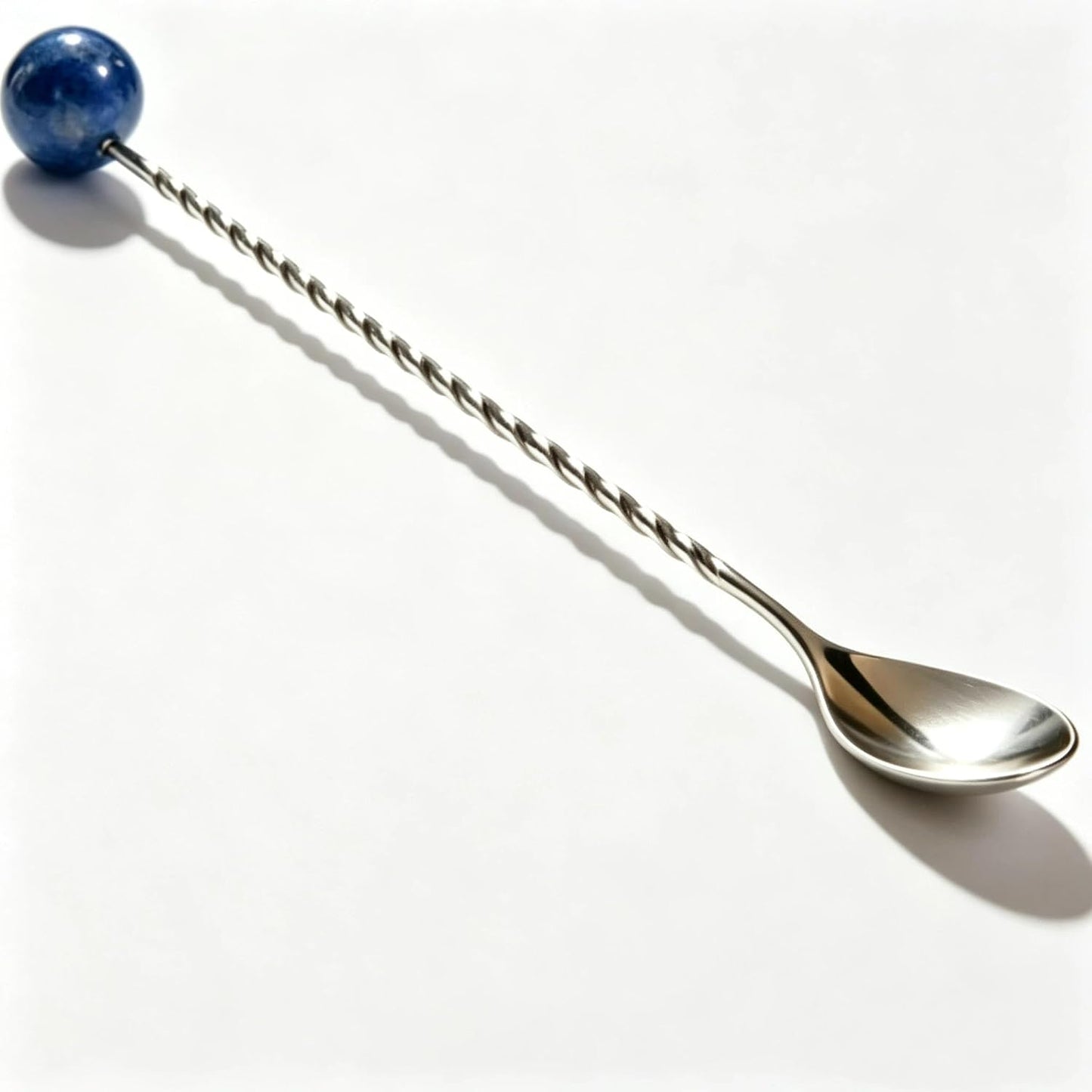 Homestia 12 Inch Bar Spoon, Cocktail Mixing Spoon, Blue Gemstone Decor | Stainless Steel Long Handle Spiral Design, Drink Stirrers Spoons Dirty Soda Coffee Bar Supplies Gifts for Bartender Home Use
