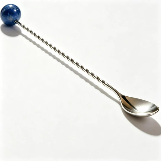 Homestia 12 Inch Bar Spoon, Cocktail Mixing Spoon, Blue Gemstone Decor | Stainless Steel Long Handle Spiral Design, Drink Stirrers Spoons Dirty Soda Coffee Bar Supplies Gifts for Bartender Home Use