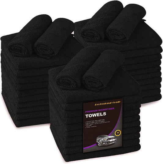 Blue Horizon Microfiber Cleaning Towels, 36-Pack Reusable Shop Towels, Ultra Soft Plush Wash-Cloths, Microfiber Detailing