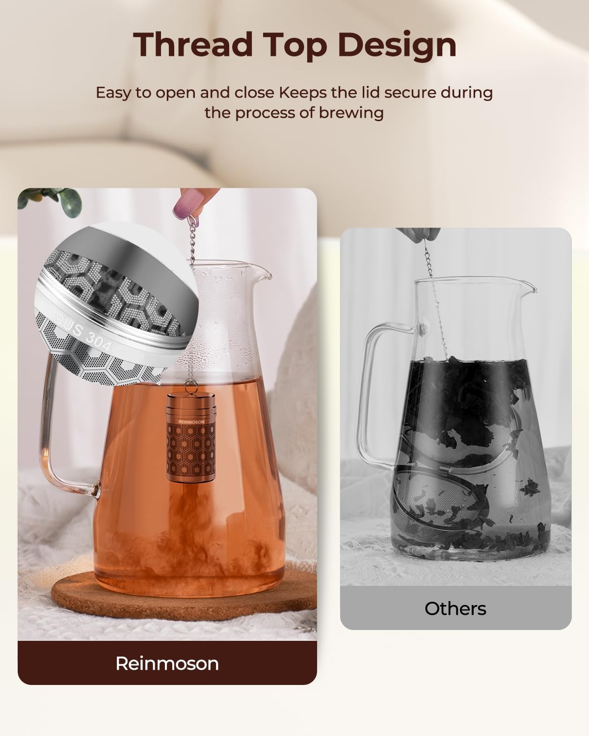 Reinmoson Mini Tea Strainer for Loose Tea Fine Mesh Tea Infuser 1.2”x2.2” | 304 Stainless Steel Tea Ball for Loose Leaf Tea, Updated Slim Threaded Lid, Tea Steeper for Cup, Mug, Teapot, Kettle, Bottle