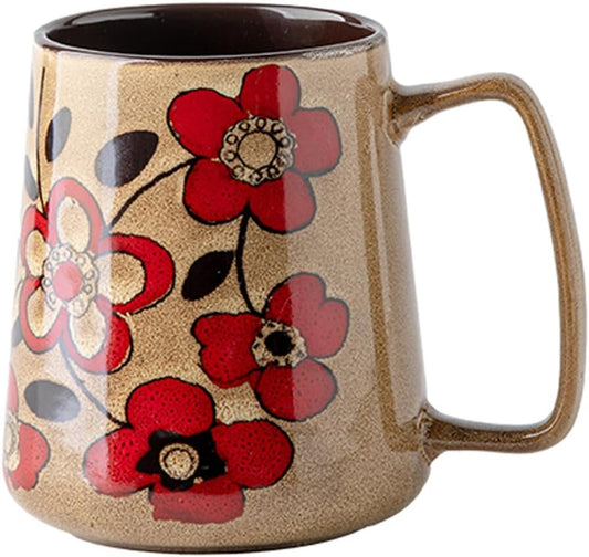Large 24 oz Ceramic Coffee Mug with Handle, Vintage Floral Coffee Cup, Extra Big Tea Cup for Office and Home, Dishwasher and