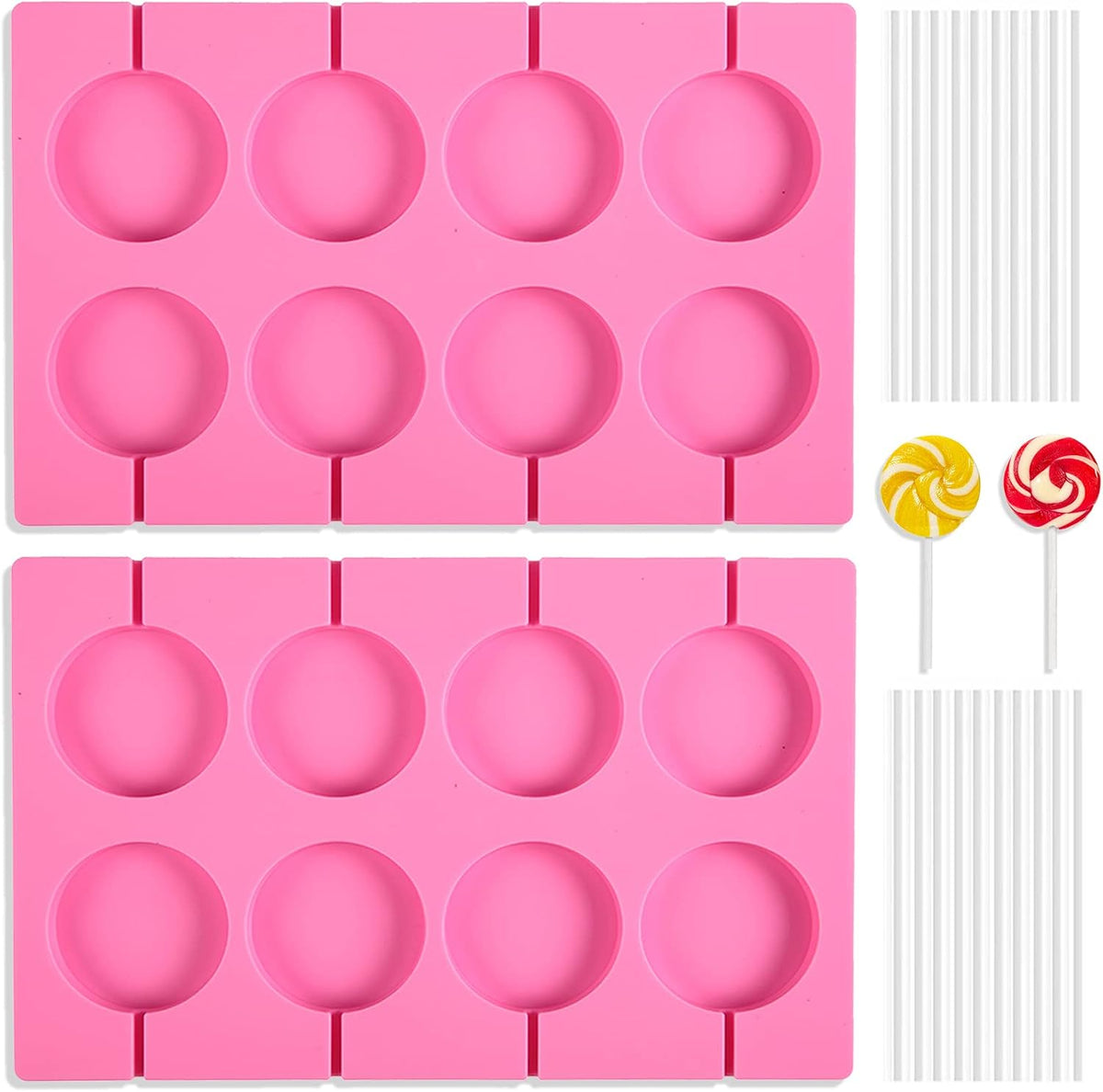 Silicone Lollipop Molds Candy Molds Silicone Sucker Molds Hard Candy Mold &amp; 2x8 Rounds Nonstick Lollipop Mold With 20 Sticks for Candies,Bread,Jellies,Chocolate,Etc