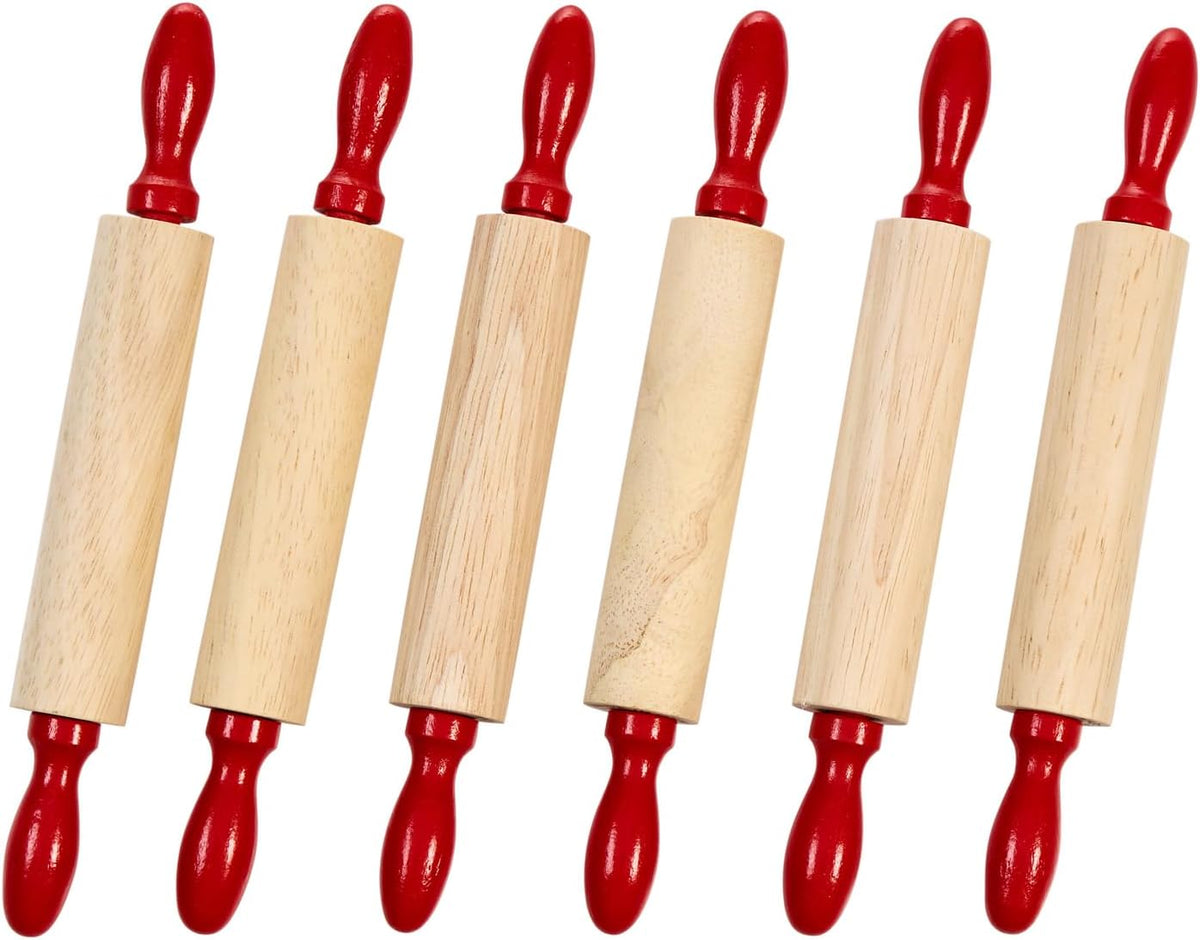 Colorations Natural Wood Rolling Pins for Kids, Set of 6, Ages 3+, PreK+ | 7" L, Class Pack, Party Pack - For Dough, Clay, Sculpting
