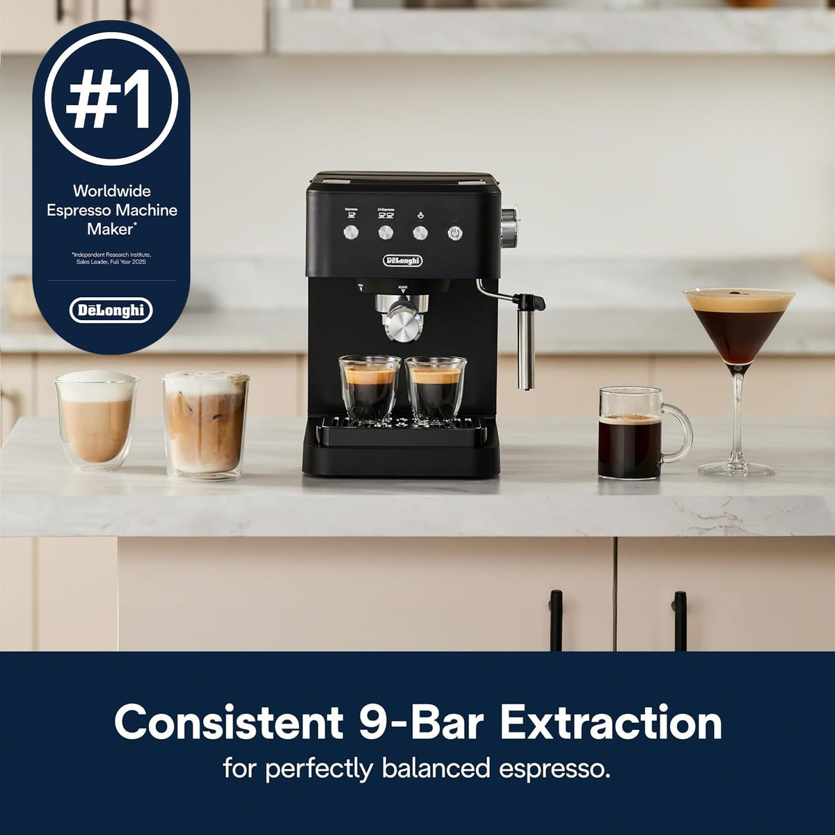 De'Longhi De’Longhi Classic Matte Black Espresso Machine, Easy-to-Use Milk Frother