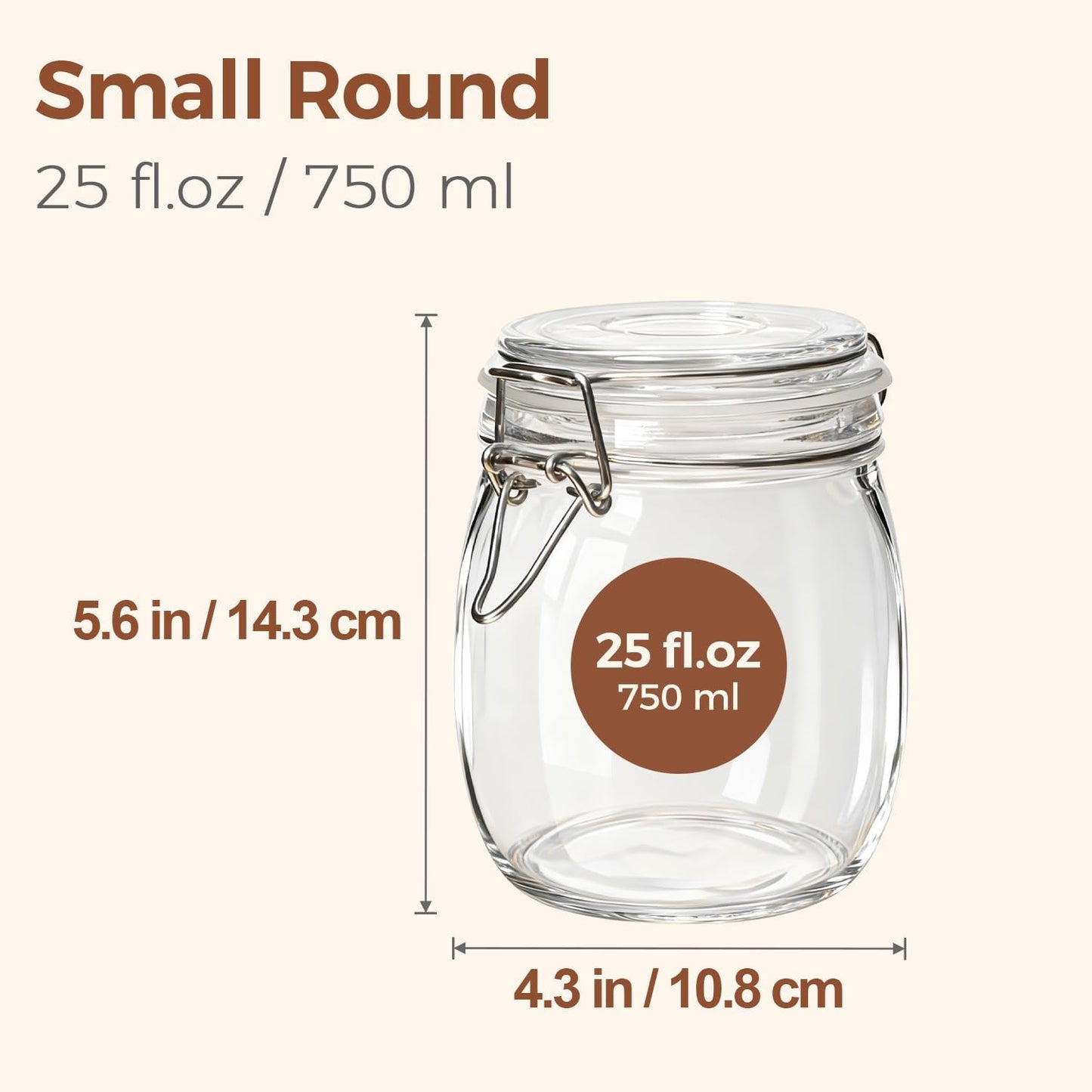 ComSaf Glass Mason Jars with Airtight Lids 25oz 6 Pack Pickling Pantry