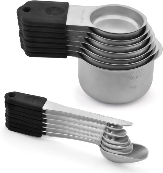 Magnetic Measuring Cups Set, 7 Pieces 18/8 Stainless Steel Stackable Nesting Heavy Duty Metal Measure Cups, Color Silicone