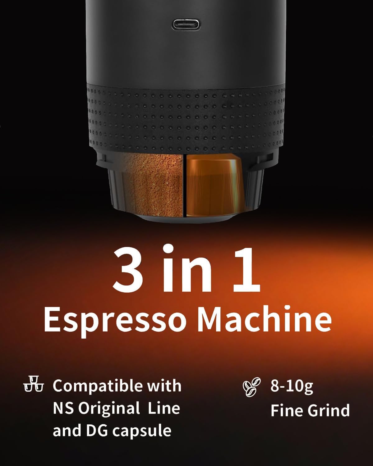 Portable Electric Espresso Machine, Car Coffee Maker for Travel Camping, Battery Powered Coffee Brewer Compatible with Ground Coffee &amp; NS Capsules, Black