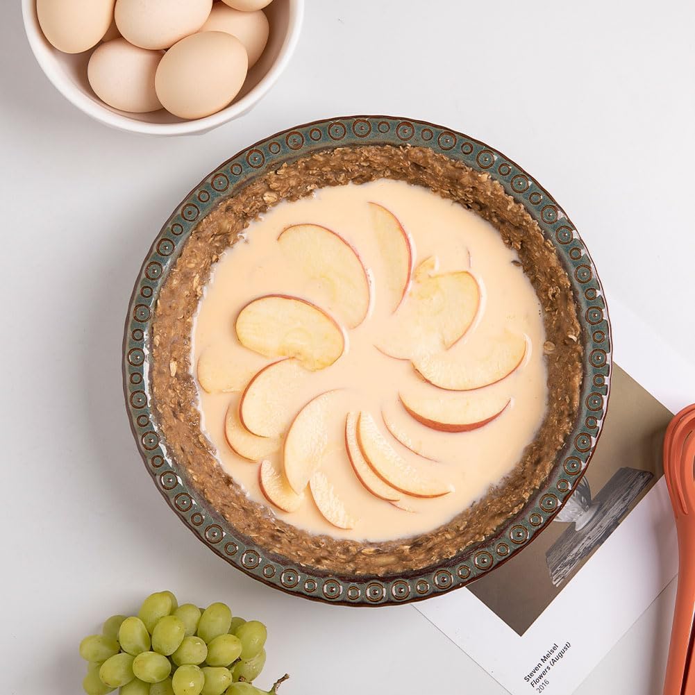 Sweejar Ceramic Pie Dish - Round Non-Stick Baking Pan for Dinner & Dessert, 10 Inches (Blue)