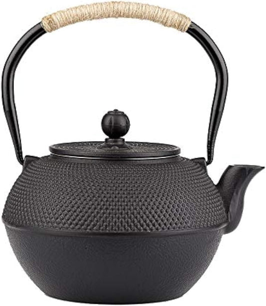 40.6oz Cast Iron Teapot, Japanese Tetsubin Tea Kettle for Stovetop Safe, Black Cast Iron Tea Kettle with Infuser for Loose