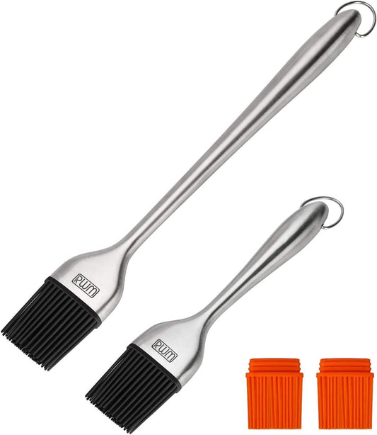 Basting Brush - Grilling BBQ Baking, Pastry and Oil Stainless Steel Brushes with Back up Silicone Brush Heads(Orange) for