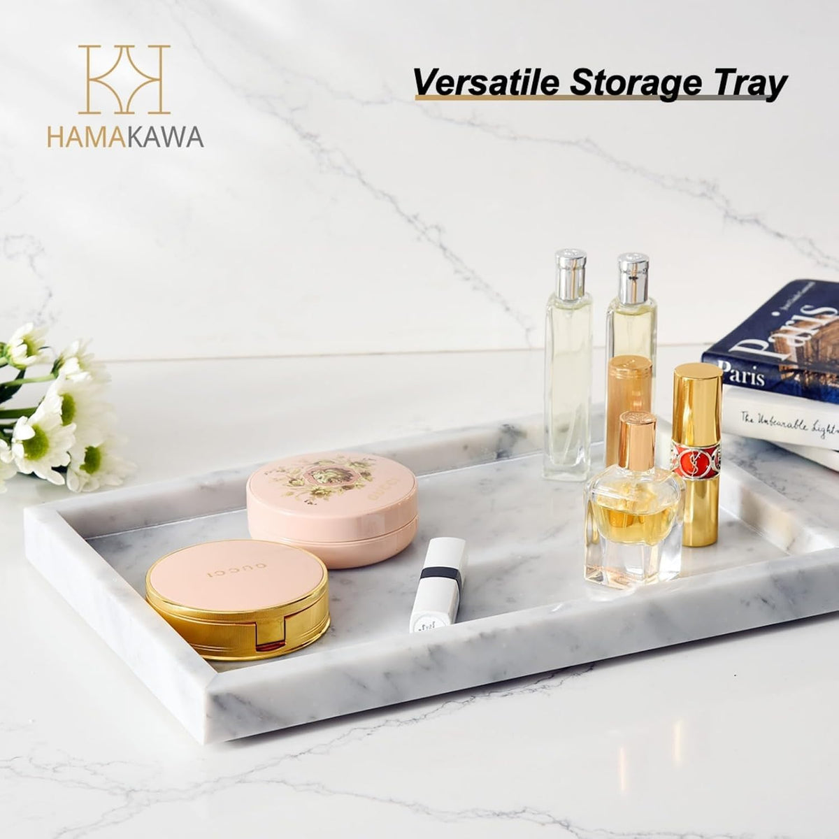 Italian White Marble Vanity Tray，Real Natural Bathroom Tray