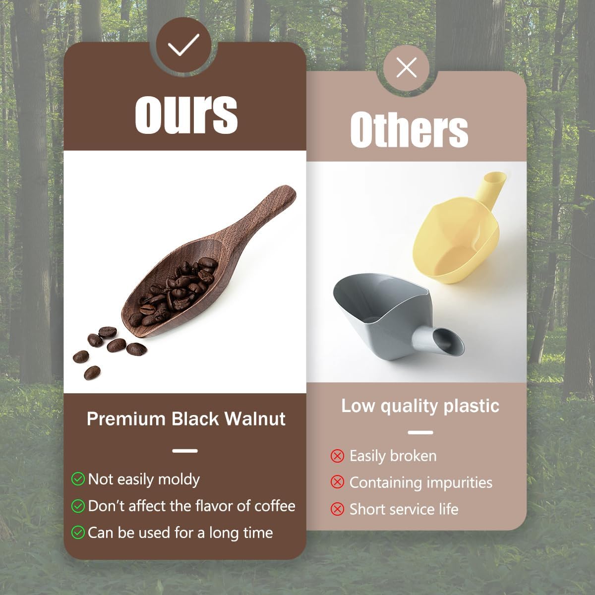 Black Walnut Coffee Scoop for Ground Coffee, Loose Tea &amp; Bath Salts, 1 Tablespoon/15ml, Multi-Purpose Kitchen Scooping Tool for Jars, Canisters &amp; Coffee Brewing Accessories(1pcs)