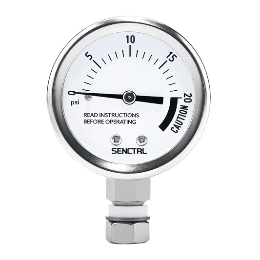 SENCTRL 20 Psi Pressure Cooker Gauge Replacement Part, 2" Dial Size, Stainless Steel Case, 3/8" UNC Male Lower Mount,