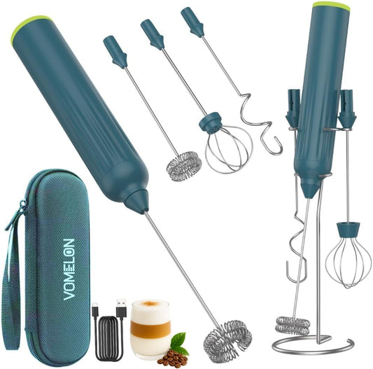 Milk Frother Handheld with 3 Stainless Steel Whisks