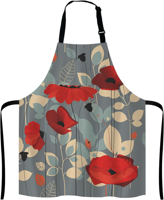 Poppy flowers Bib Apron with Adjustable Neck for Men Women,Suitable for Home Kitchen Cooking Waitress Chef Grill Bistro