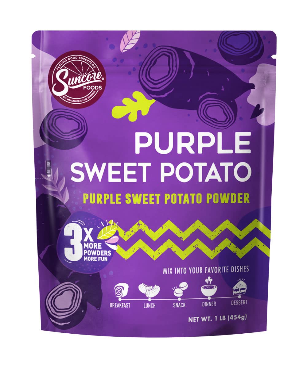 Suncore Foods Purple Sweet Potato Powder 16oz | Gluten Free | Vegan | Natural Purple Food Coloring, For Baking, Sourdough, Frosting, Desserts, Smoothies, Milk Tea, Boba, Non-GMO, Resealable Pouch