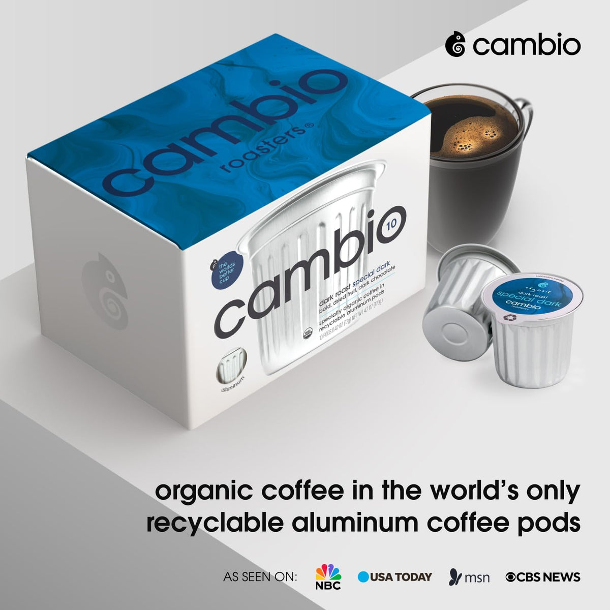 Cambio Roasters Dark Roast Coffee Pods - Recyclable Aluminum Pods, 10ct