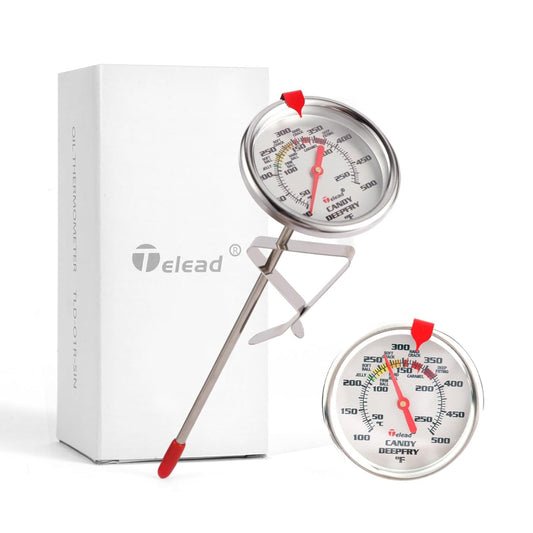 Upgraded Candy Thermometer Waterproof - Oil Thermometer for Frying with Clips - 5" Side of Pot Rainbow dial Thermometer Deep