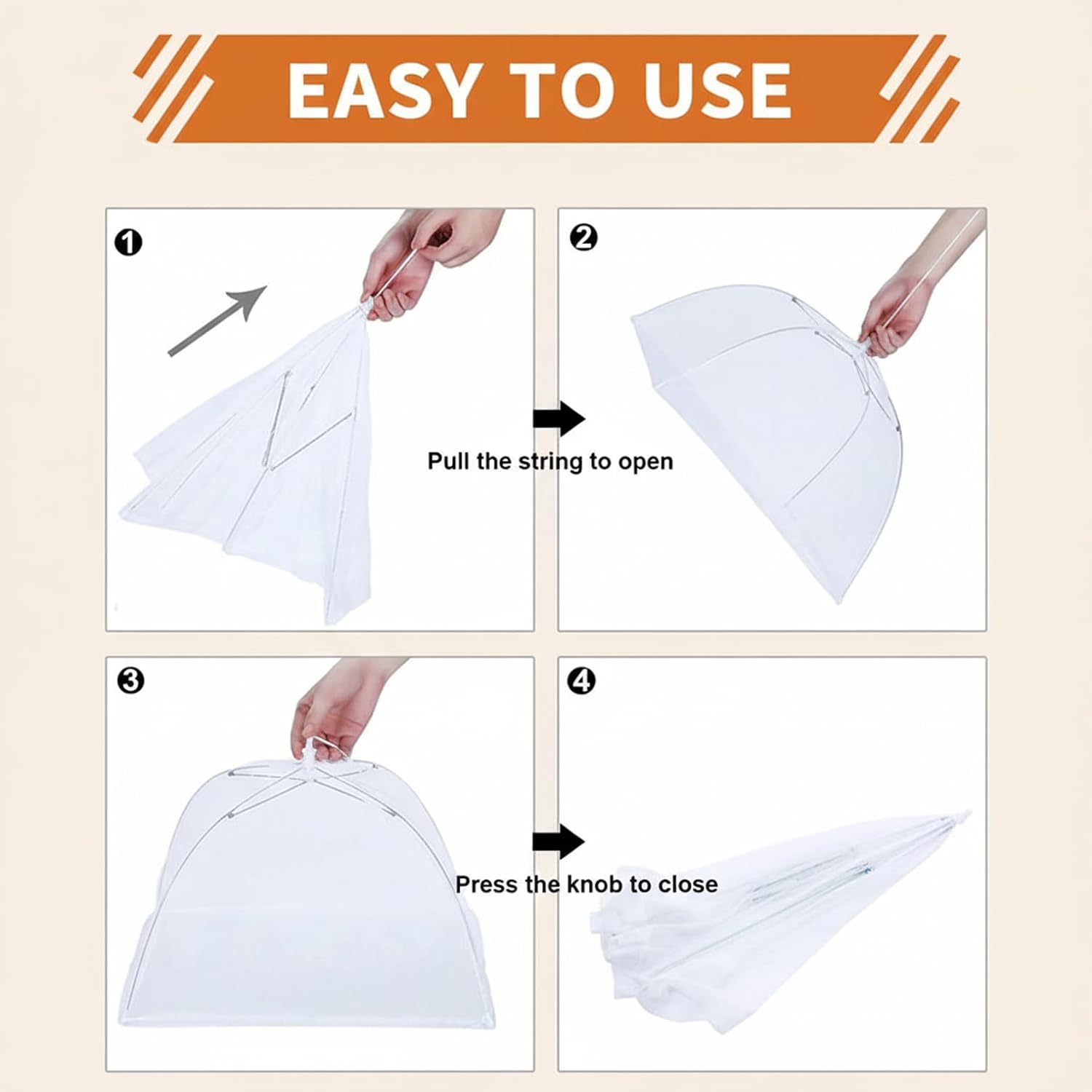 6 Pack Mesh Food Covers 17 Inch, White Pop-Up Food Tents, Collapsible Umbrella Screen Covers for Parties, BBQs, Picnics