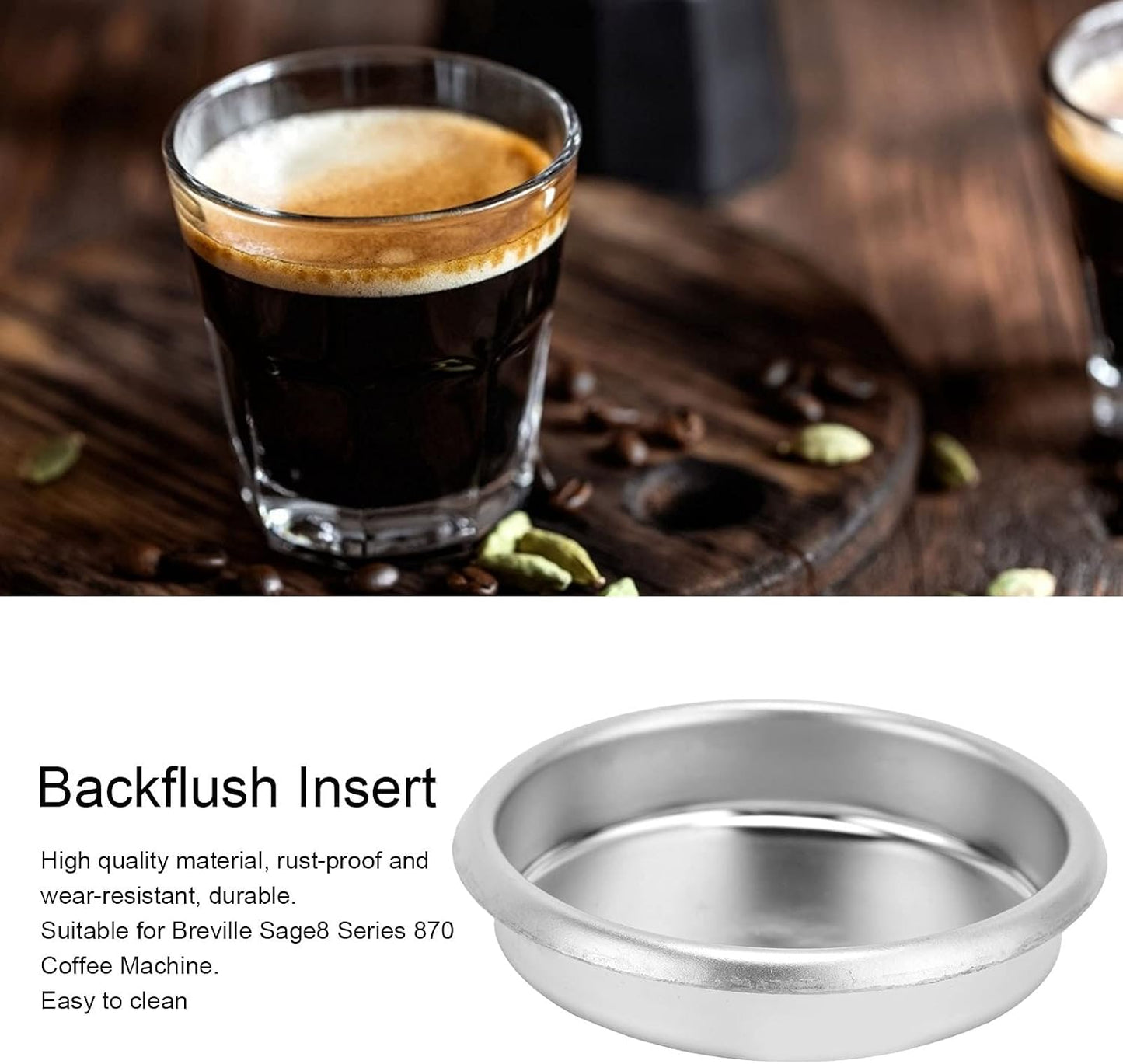 54mm Coffee Machine Backflush Insert Filter, Stainless Steel Blind Filter Back Flush Disk, Backflush Washing Disc Accessories Replacement for Breville Sage8 Series 870