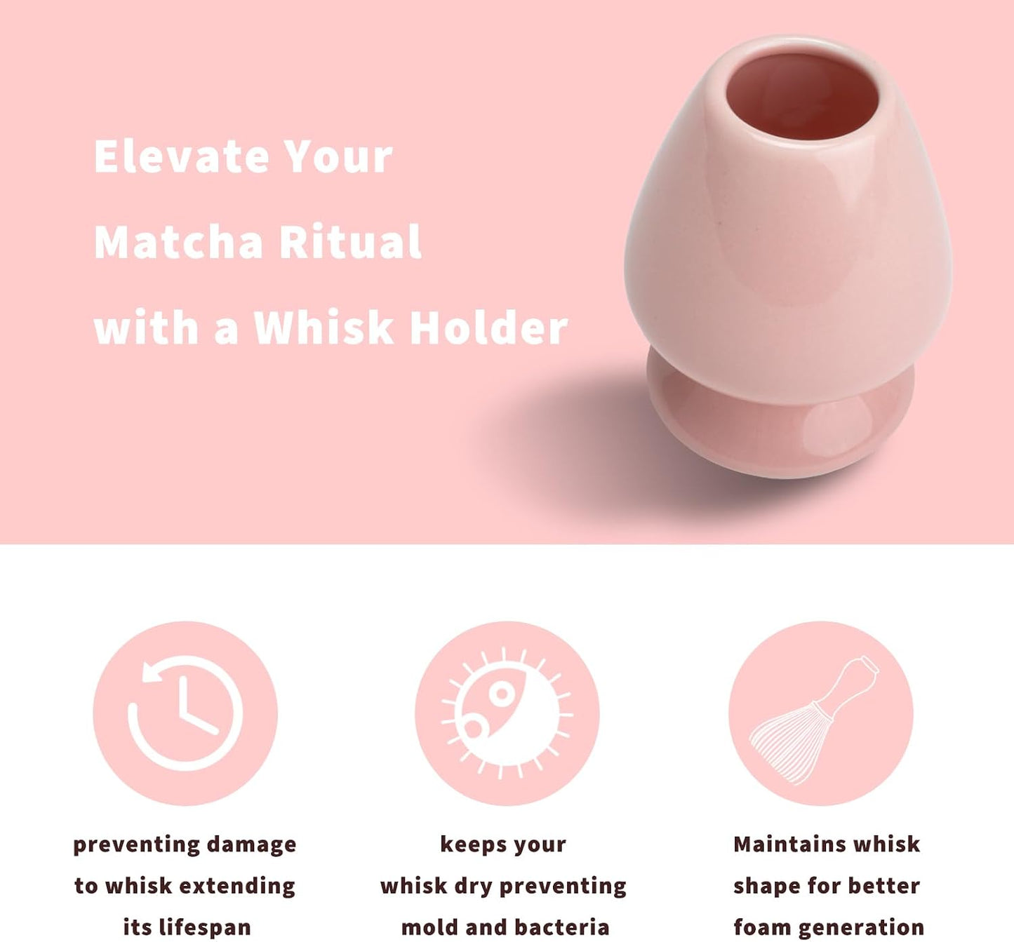 Traditional Japanese Matcha Tea Whisk Holder, 70mm Chasen Stand, Pink Ceramic, 2.7"L x 2.5"W