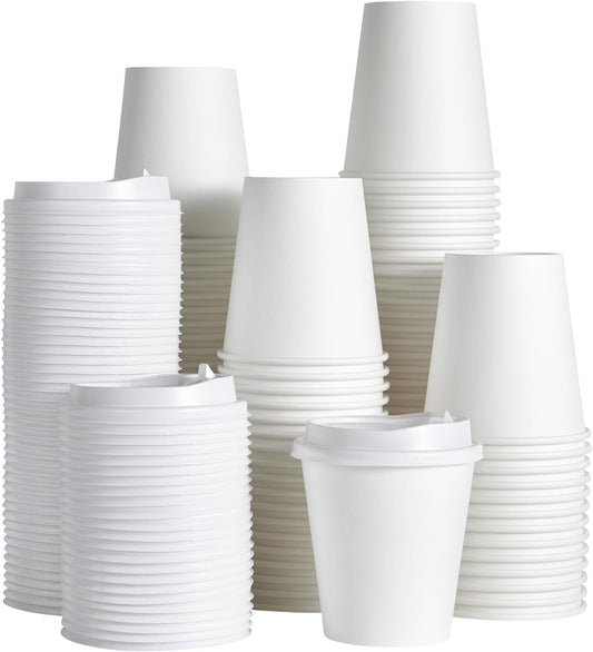 JOLLY PARTY [100 Pack] 10 oz Paper Coffee Cups, Disposable Paper Coffee Cup with Lids, Hot/Cold Beverage Drinking Cup for