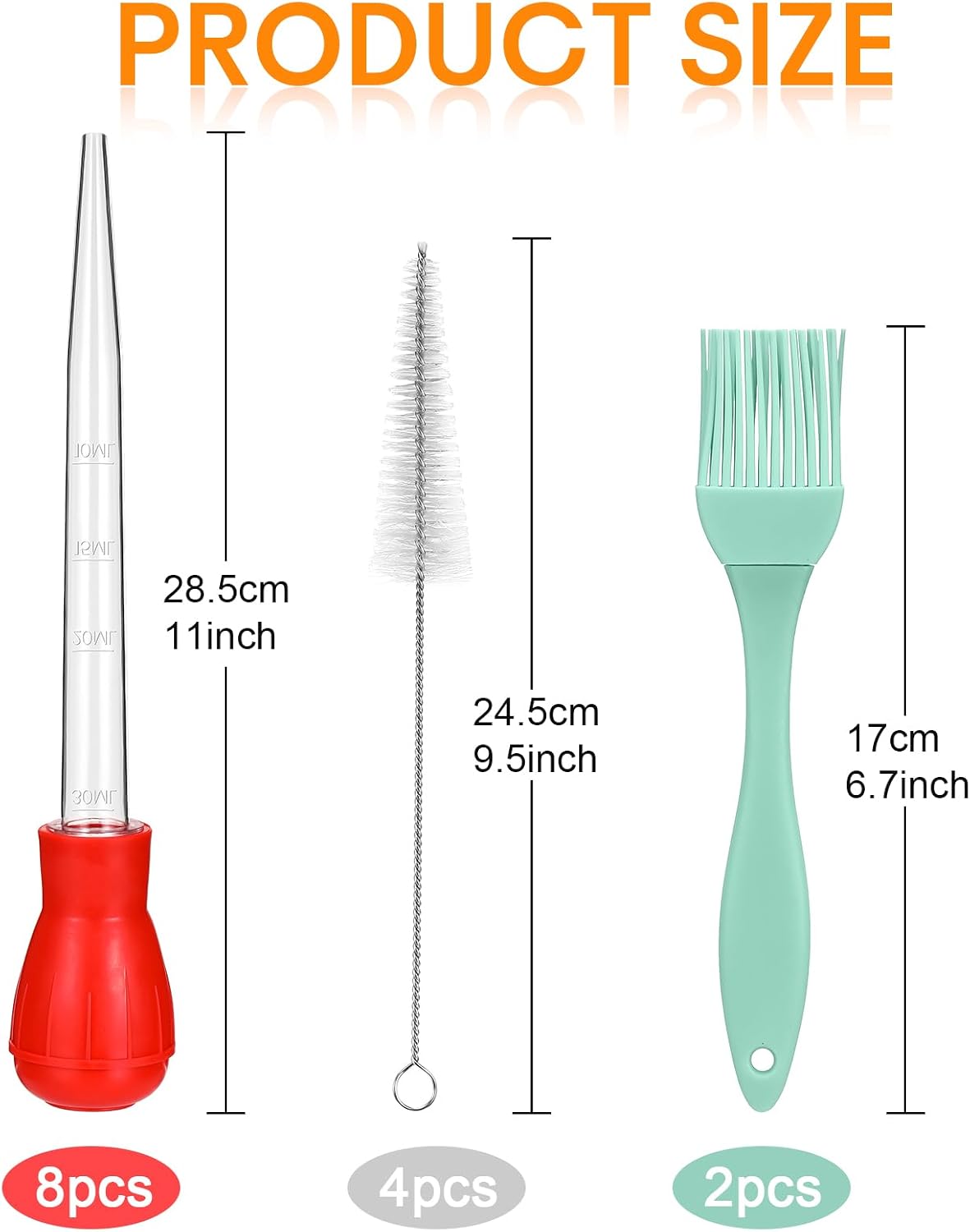 Boao 14 Pcs Large Turkey Baster Set for Cooking, Bright Color | Heat Resistant Syringe Turkey Baster with 2 Basting Brush, 4 Cleaning Brush, Meat, Food Injector for Poultry, Beef, Chicken