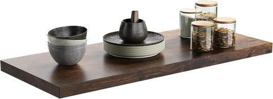 Wall Shelf Set of 1, Rustic Brown Floating Shelves 24 in W x 10 in D x 1 in H, Wooden Floating Wall Shelf with Invisible
