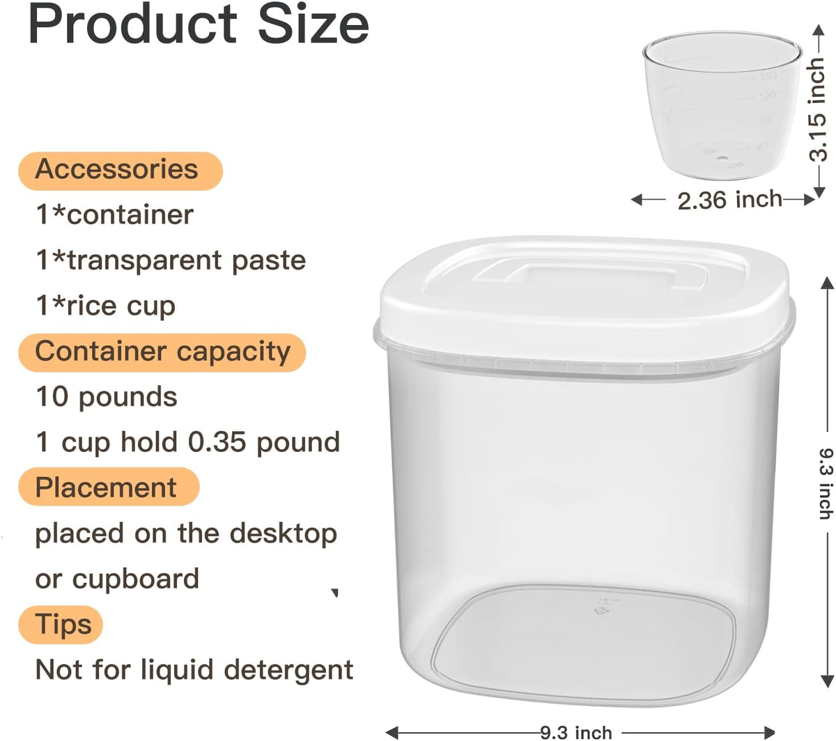 10 Lbs Rice Container Storage with Measuring Cup