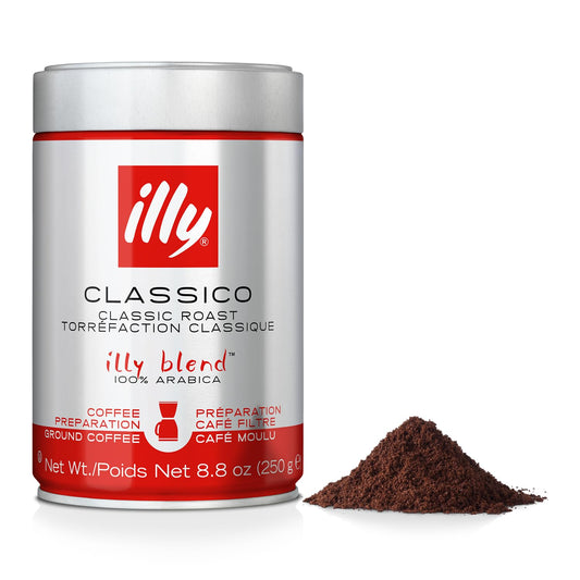 Illy Classico Ground Drip Coffee, Medium Roast, Classic Roast With Notes Of Chocolate & Caramel, 100% Arabica Coffee, No