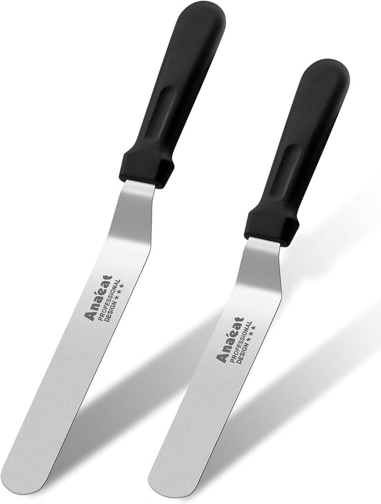 Anaeat Icing Spatulas, Set of 2 Professional Cake Angled Offset Spatula with 6", 8" Stainless Steel Blades - Thickened
