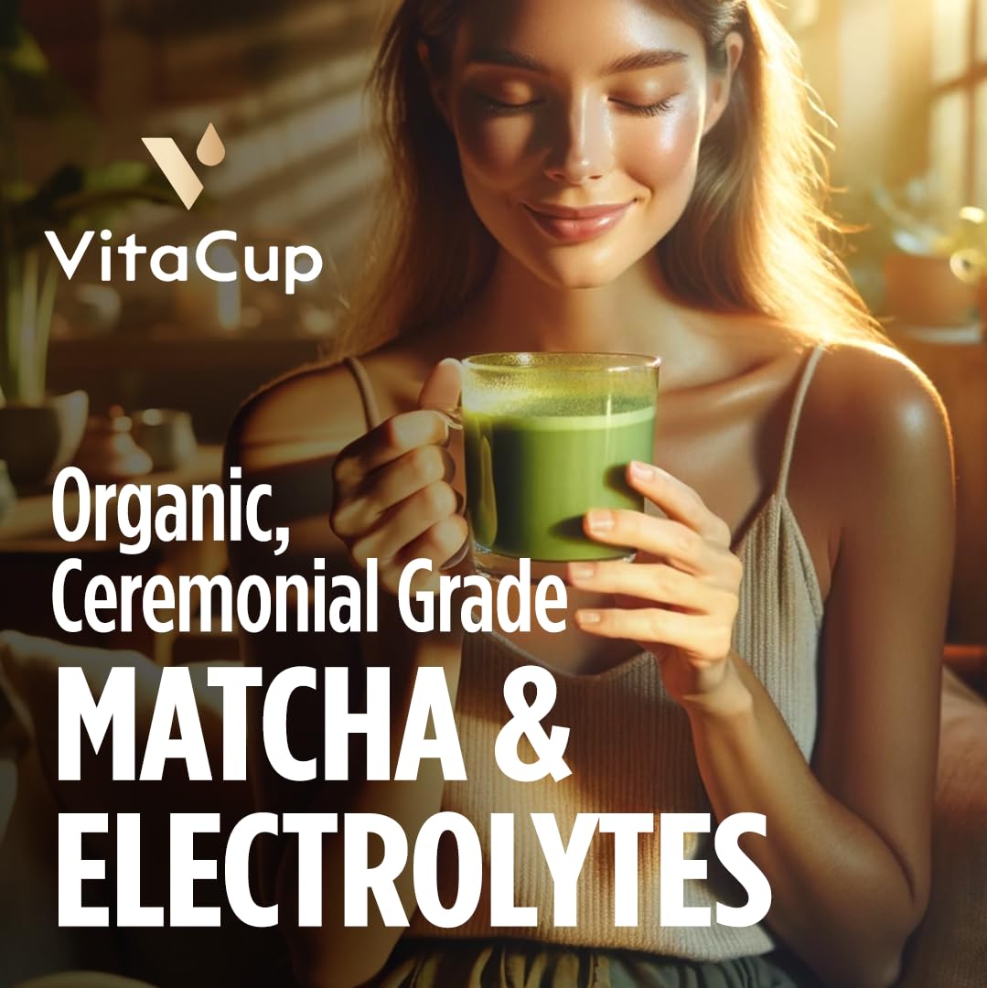 VitaCup Hydration Matcha Instant Packets w/Electrolytes, 20ct | for Natural Energy and Detox, w/Electrolytes, Ceremonial Grade Organic Matcha, Coconut Water, Pink Himalayan Salt, Magnesium