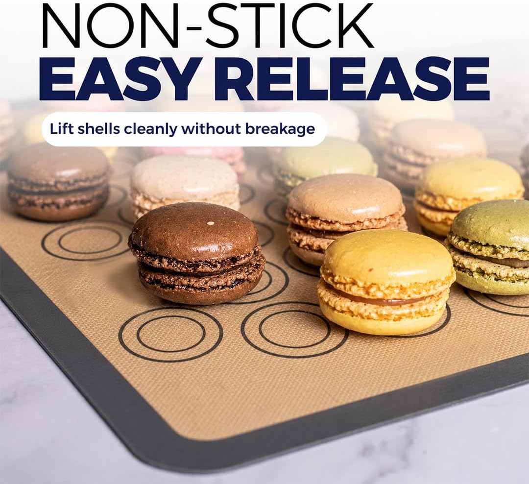 Macaron Baking Mat Silicone Non Stick, Half Sheet Reusable Pack of 4 Gray