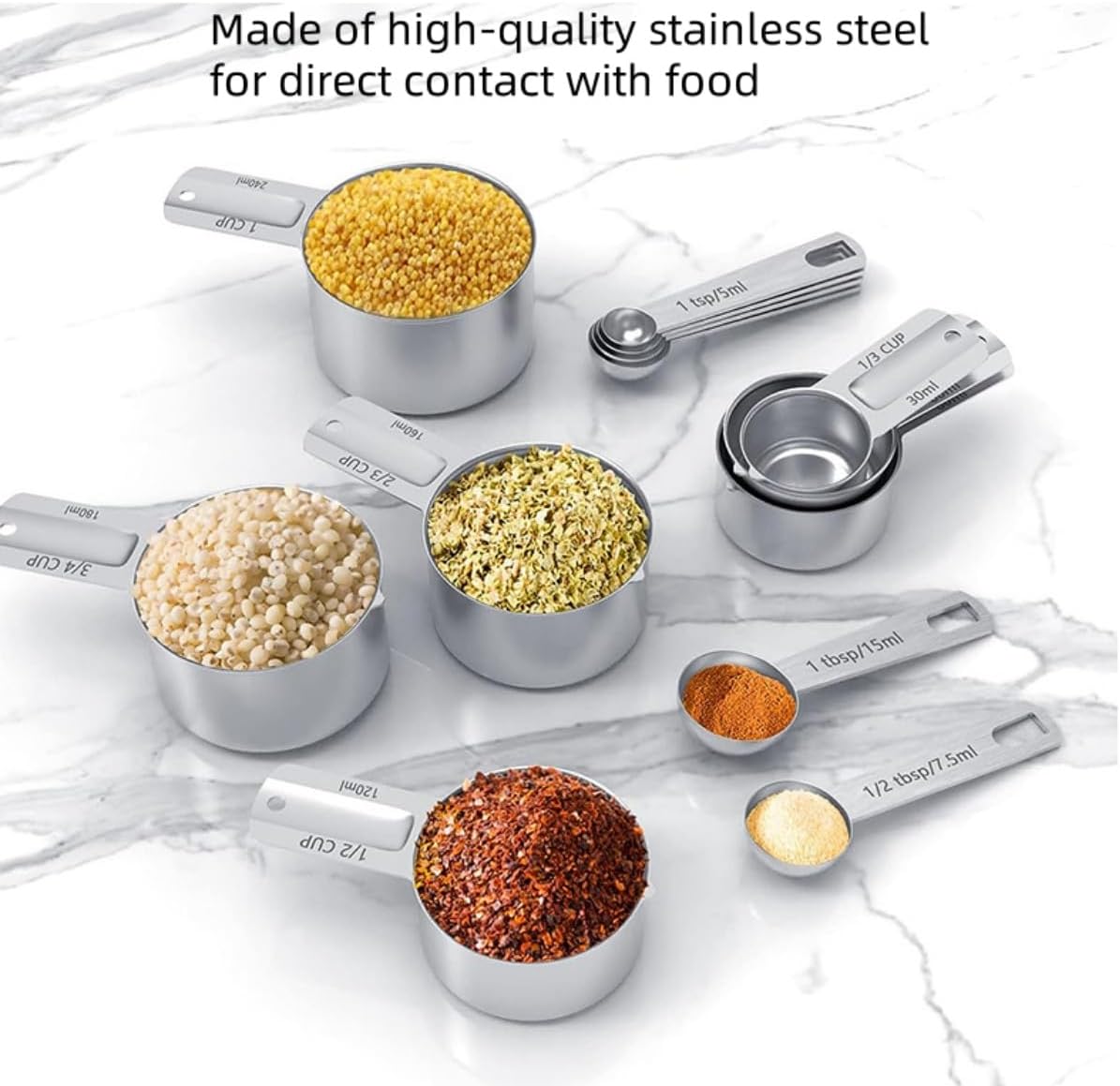 7x Stainless Steel Measuring Cups with 6x Measure Spoons Set,4x Py&amp;Res Plastic liquid Measurings Cups for Liquids,Kitchen Gadgets for Cooking &amp; Baking Utensils Christmas Gift (17Pcs)