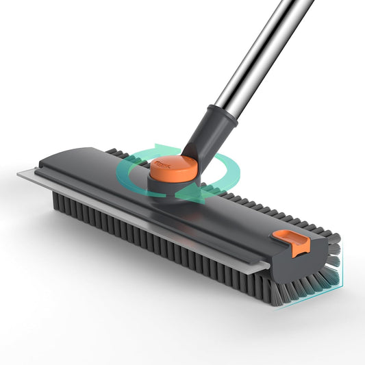 Floor Scrub Brush with Long Handle Length Adjustable, 3 in 1 Heavy-Duty Stiff 90° Bristle Floor Scrubber Broom with