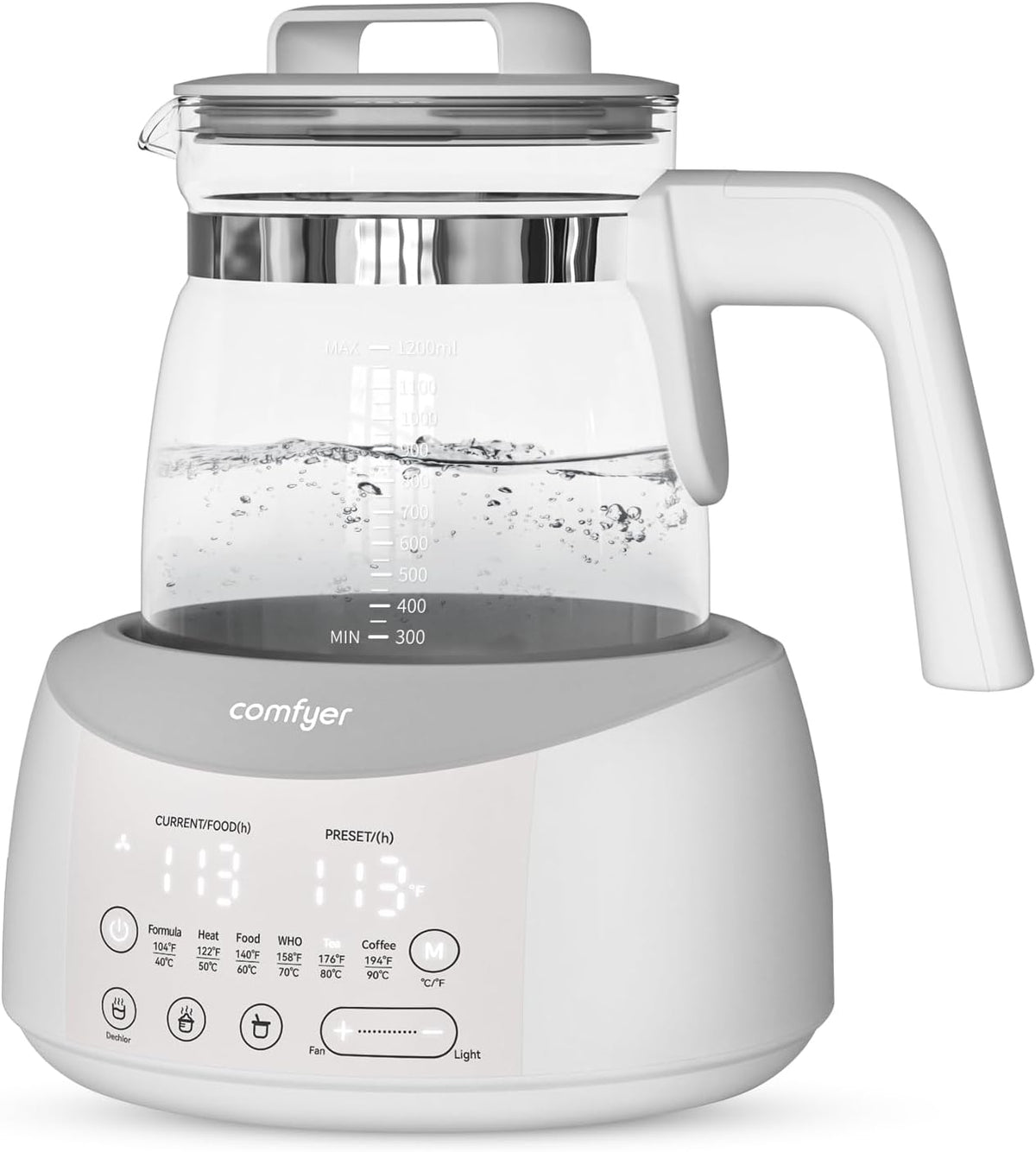 comfyer BK01 Bottle Warmer, Baby Bottle Warmer with Night Light &amp; Faster Cooling Fan, Instantly Water Warmer, Tea Kettle Electric with 6 Temperature Control Presets, Feed Baby More Easier &amp; Healthier