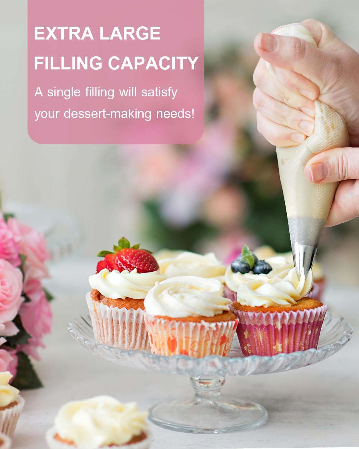 18 Inch Large Piping Bags Disposable, 100 Pieces Icing Bags, Tipless Piping Bags, Thickened Pastry Bags, Non-Slip &amp; Anti-Burst, Frosting Piping Bags for Cakes Cookies Decoration