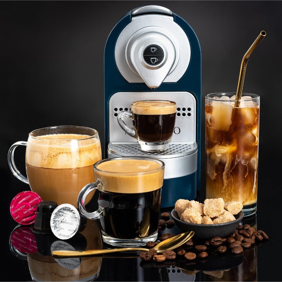 Mixpresso Espresso Machine, Compatible with Nespresso OriginalLine Capsules | 1400W single serve coffee maker with one-touch operation, 19-bar Italian pump and 27oz water tank, blue