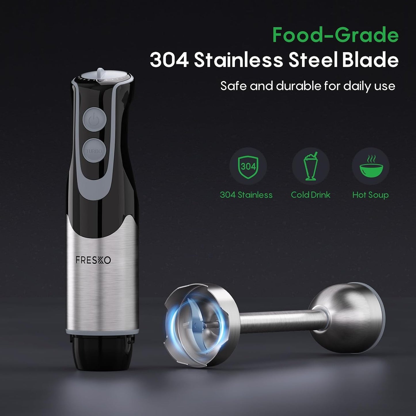 Immersion Blender Handheld, 2-In-1 Hand Blender with 12-Speeds &amp; Turbo Mode | 500W Emulsion Blender, 24oz Beaker, Stainless Steel Blade，Stick Mixer for Baby Food, Smoothies, Soups &amp; Sauces