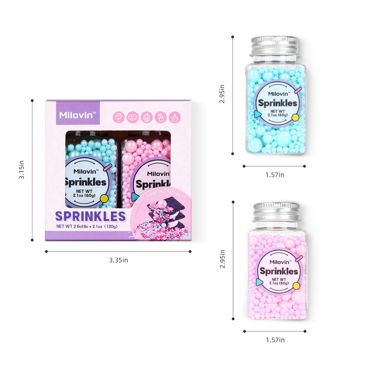 Edible Pink and Blue Sprinkles for Cake Decorating, Pink Pearl Sprinkles, Blue Pearl Sugar Sprinkles for Macaron, Cake, Cupcake, Waffles, Cookies, and Ice Cream(120g/4.2oz)