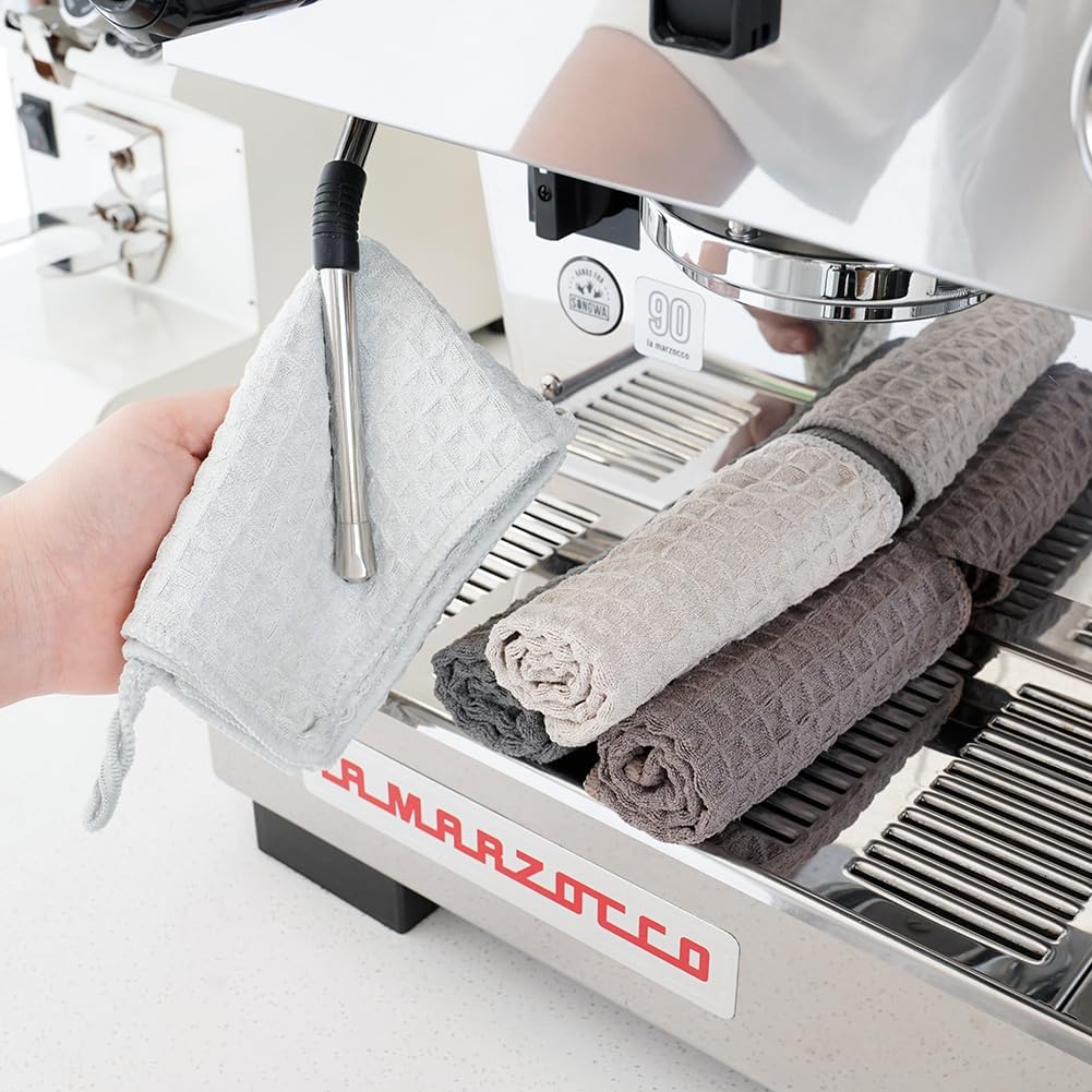 watchget 4 Pack Microfiber Espresso Barista Cleaning Towels, Dark Grey