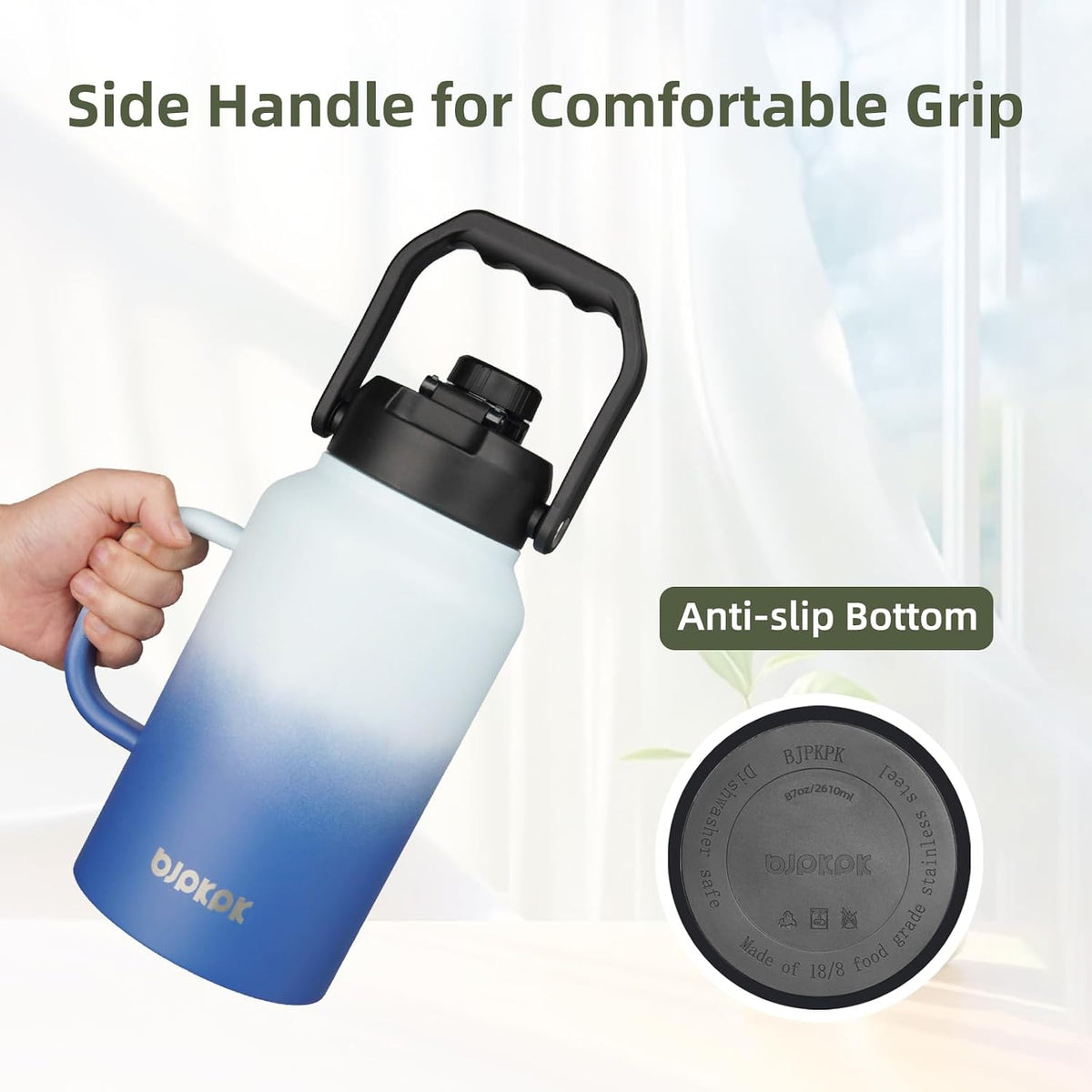 BJPKPK 87oz Stainless Steel Water Bottle, Large Insulated Water Jug | Vacuum Insulated Jug with Spout Lid, Top &amp; Side Handle, BPA-Free Leak-Proof Water Bottle for Hiking, Camping &amp; Outdoor
