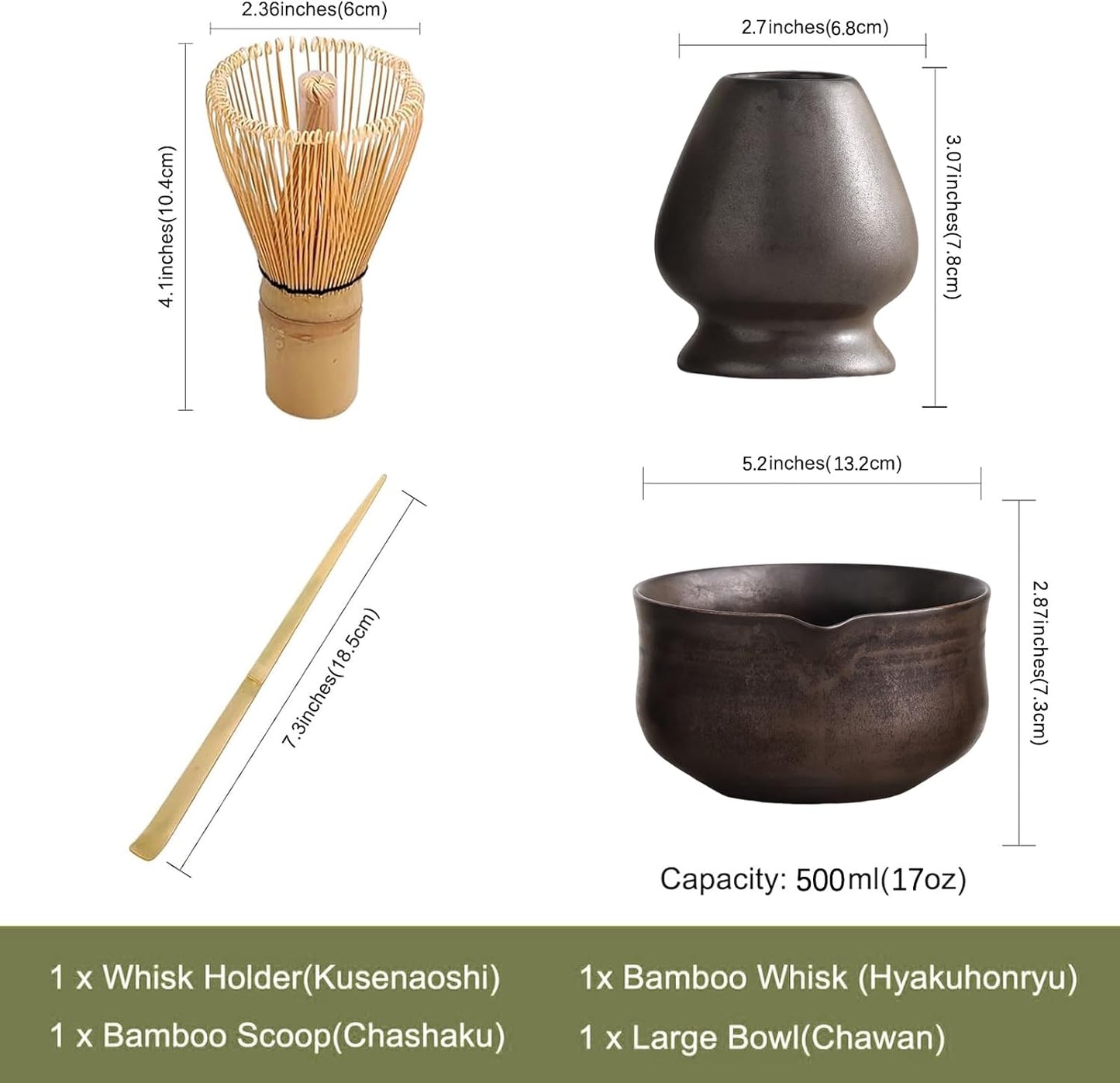 Ochcahser Matcha Set, Matcha Whisk Set Includes 17 oz Matcha Bowl | Matcha Whisk Holder (Chasen), Bamboo Matcha Whisk and Scoop, Ceramic Matcha Kit for Tea Lovers, Ideal Matcha Gift Choice
