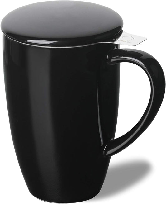 Sweejar Porcelain Tea Infuser Cup with Lid, 16 oz Tea Cup with Strainers for Loose Leaf Tea, Microwave and Dishwasher Safe