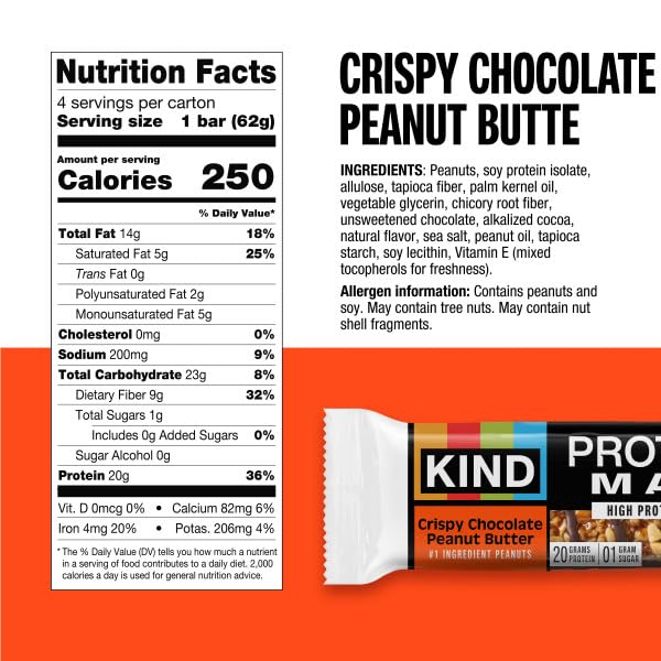 KIND Protein MAX Bars Variety Pack, Gluten Free, Low Sugar, High Fiber Snacks, Sweet &amp; Salty Caramel Peanut Crisp, Crispy Chocolate Peanut Butter, 20g Protein, 12 Count