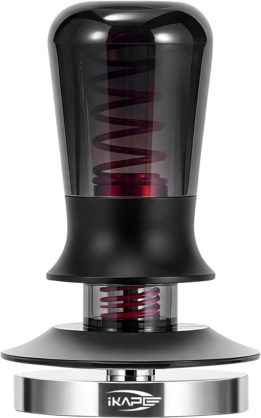 IKAPE 58.35mm Semi-Transparent Espresso Coffee Tamper, Premium Barista Coffee Tamper with Calibrated Spring Loaded, Threaded Stainless Steel Base Tamper for Espresso Machine(New Upgrade)
