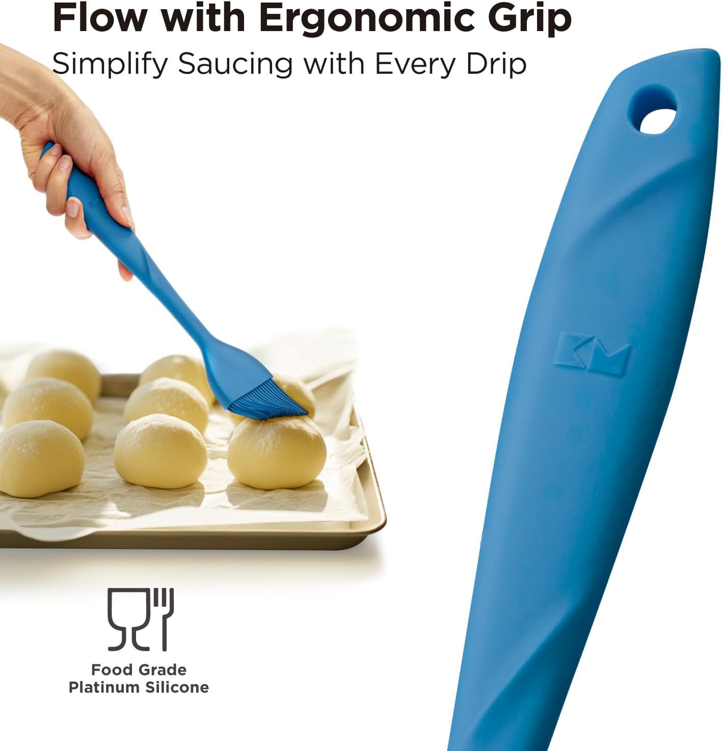 Kitchen Mama WaltzGrip Platinum Silicone Basting Pastry Brush, Blue | Heat-Resistant, For Cooking, Baking, Grilling, Spreading Oil or Butter, Dishwasher-Safe